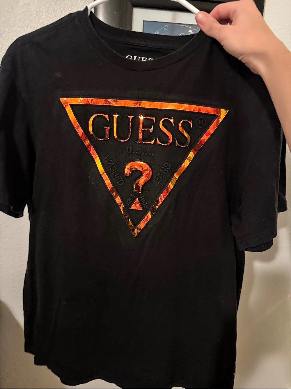 GUESS Triangle Logo T-Shirt Short Sleeve Black & Orange